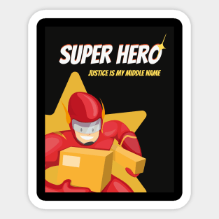 Red Superhero with Justice Sticker